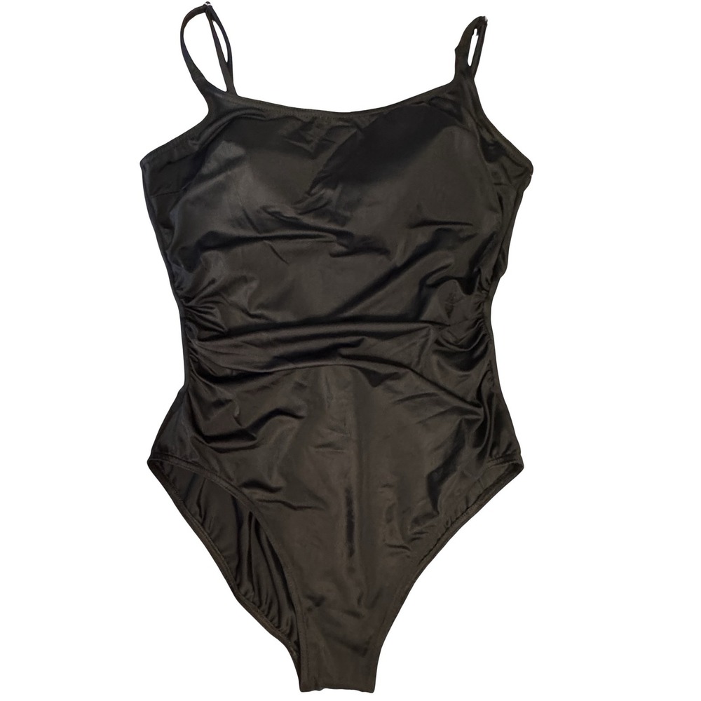 Christina Swimsuit Womens 14 Black One Piece Ruched Open Back Adjustable NWT